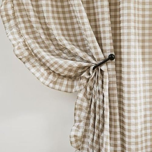 ZJDECOR 72 Inch Khaki White Buffalo Plaid Window Curtains for Living Room