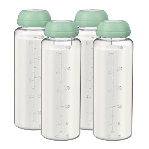 4pcs 12oz Breastmilk Storage Bottles Container Compatible with Momcozy Portable Breast Milk Cooler 12oz, Fit for Dr. Brown’s and Most Other Narrow Baby Bottle Nipples, BPA-Free & Leakproof