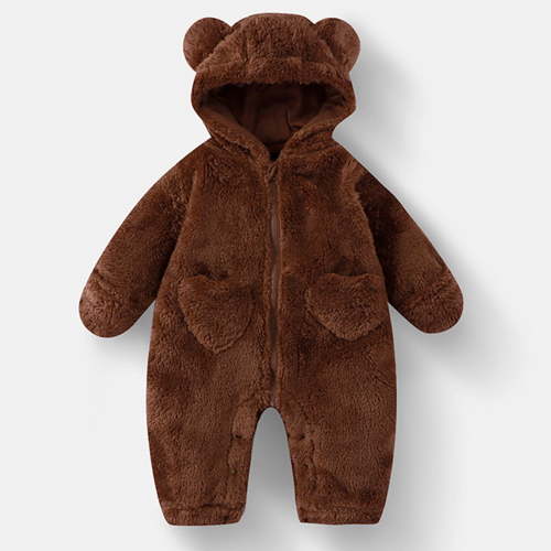 Adeawade Boys Pajamas Size 3-6 Months Newborn Long Sleeve Sleepsuit Winter Warm Zipper Hooded Solid Color Cartoon Prints Crewneck Cozy Sleepwear Set Cute Outfits Brown