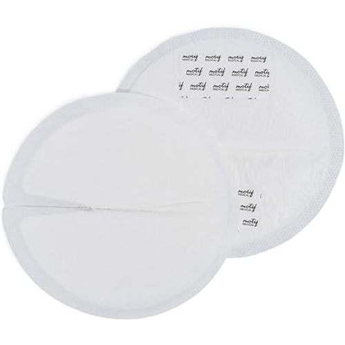 Motif Medical Disposable Nursing Pads for Women - Breathable Breast Milk Pads w/Adhesive Strips - Individually Wrapped, Contoured Nursing Breast Pads - Nipple Covers for Breastfeeding (Pack of 60)