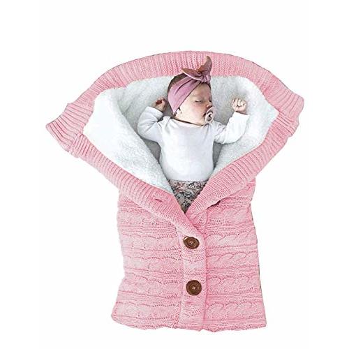 XMWEALTHY Unisex Infant Swaddle Blankets Soft Thick Fleece Knit Baby Girls Boys Stroller Wraps (Light Pink)