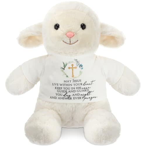 10 Inch Jesus Baptism Gifts for Girls Boys Baby Praying Lamb Dolls with Clothing Christening Dedication Soft Lamb Stuffed Animal Religious Gifts for First Communion Newborn (1 Pcs)