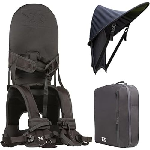 MiniMeis Baby Carrier - G4 Carrier (Dark Grey), G4 Backpack (Dark Grey), and Sunshade (Black) - Lightweight Child Shoulder Carrier, Backpack & Sunshade Bundle - For Kids 6 Months to 4 Years Old