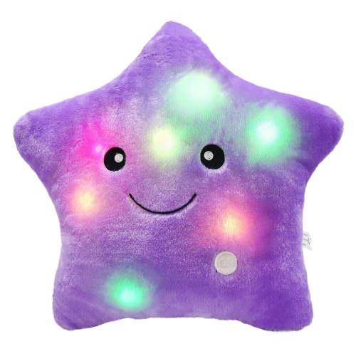 GLUAAE Creative Twinkle Glowing Stars Shape Plush Throw Pillow, LED Night Light Pillow Cushions Stuffed Toys Gifts for Kids, Christmas (Purple)