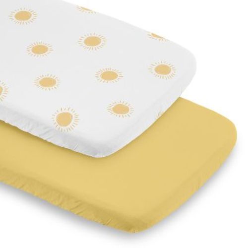 Sweet Jojo Designs Baby Boy, Girl, Unisex/Gender Neutral 2pc Baby Bassinet Fitted Sheets Set Boho Sun White and Mustard Yellow