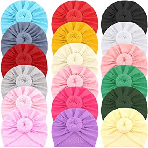JaGely 18 Pieces Baby Hats Newborn Turban, Girls and Boys Turban Bun Knot Hats Toddler Infant Headwrap for Hospital Nursery Beanie, Multicolor