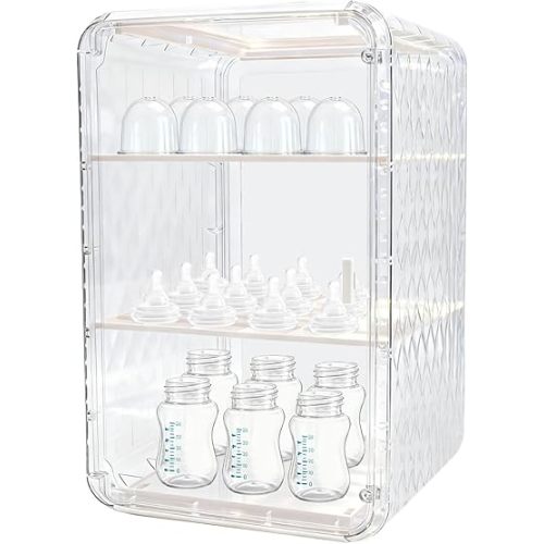 Baby Bottle Organizer,3/4 Tier Bottles Storage Organizers,Clear Station Organizer ContainerClear Baby Bottle Storage Organizer For Countertop And Cabinet,Ideal for Bottles, Pacifiers,Pump Parts