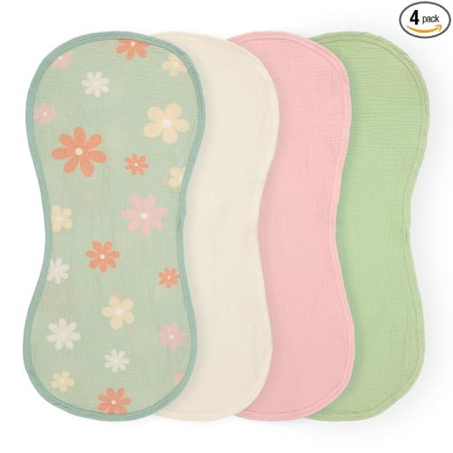 4 Pcs Muslin Changing Pad Liners Fits in Peanut Shape-Sage Green | Extra Thick & Ultra Soft for Warm Comfort, Waterproof Diaper Mat All Standard Baby Changers, 2-Sided Reusable