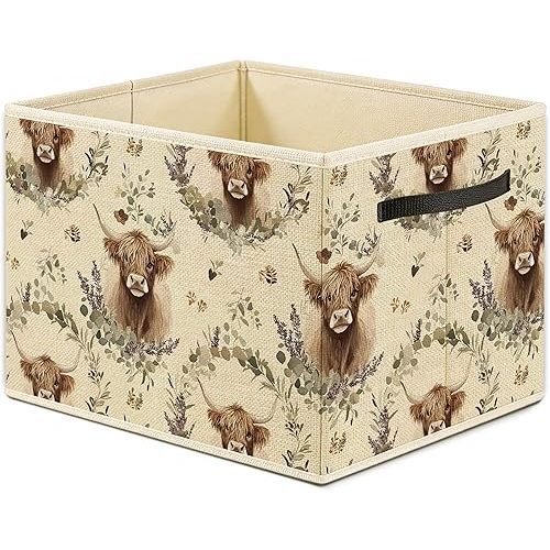 Highland Cow Storage Bin, Toy Book Clothes Organizer, Farmhouse Nursery Laundry Basket for Baby Boys Girls Room Decor