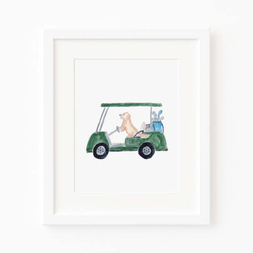 Golden Retriever Dog in Golf Cart – Kristen Nicholls Art