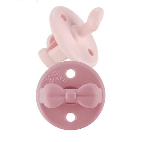 Itzy Ritzy Silicone Orthodontic Pacifiers - Itzy Soother Pacifiers with Collapsible Handle & Two Air Holes for Added Safety, Baby Pacifier For Ages 0-6 Months (Ballet Slipper & Primrose)