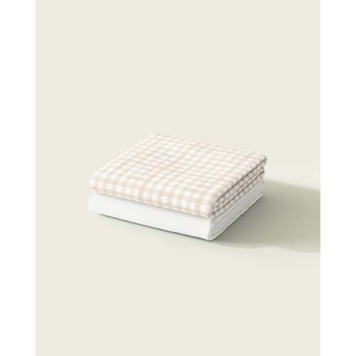 Gingham Mini Crib Sheet Set - Sand