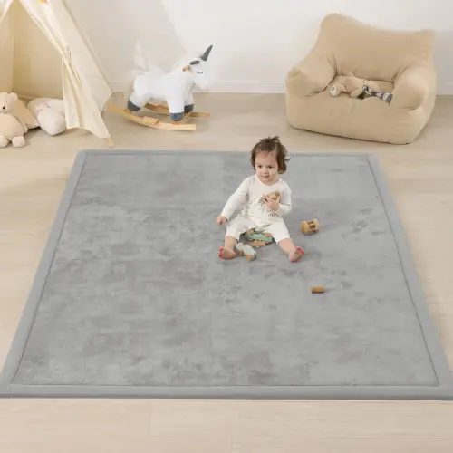 Memory Foam Baby Play Mat 1.3" Thick – Non-Slip, Splash Resistant - Light Grey - 4'11" x 6'7"