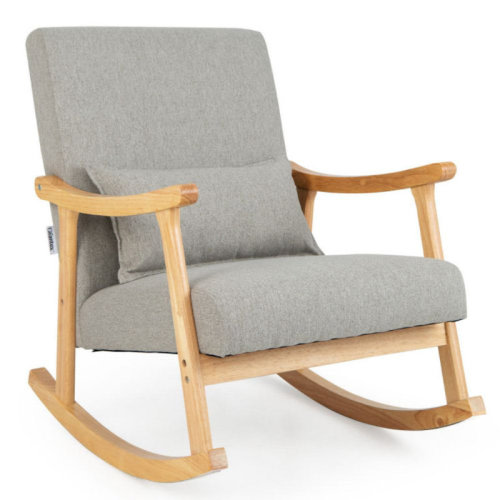George Oliver Jahlon Upholstered Rocking Chair With Pillow Rocking Armchair With Rubber Wood Frame Grey | Wayfair