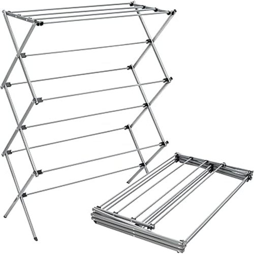 Honey-Can-Do Oversize Family-Size Laundry Drying Rack, 35.5" Extra-Wide (22% Wider Than Standard), 50lb Capacity Sturdy Steel, Foldable Clothes Rack, Silver