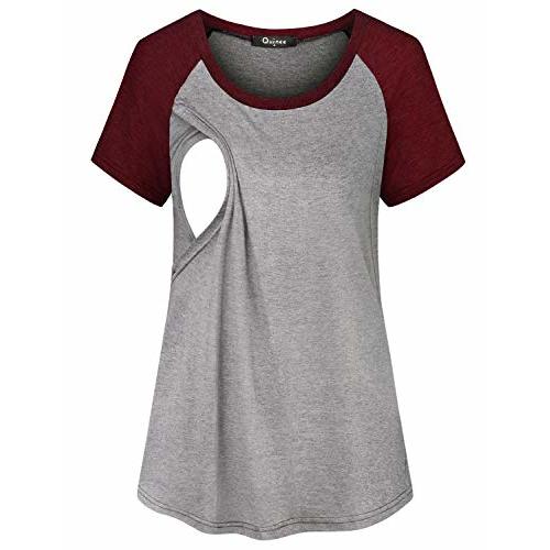 Quinee Womens Short Sleeve Maternity Nursing Tops Raglan Breastfeeding Shirts