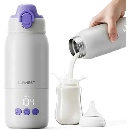 Super Portable Bottle Warmer, 12oz Dual Heating Modes for Breast Milk & Water, Baby Bottle Warmer with 2.5-Min Fast Heating, 6 Temp Settings, Travel Essentials for Car, Airplane, Outdoor and Camping