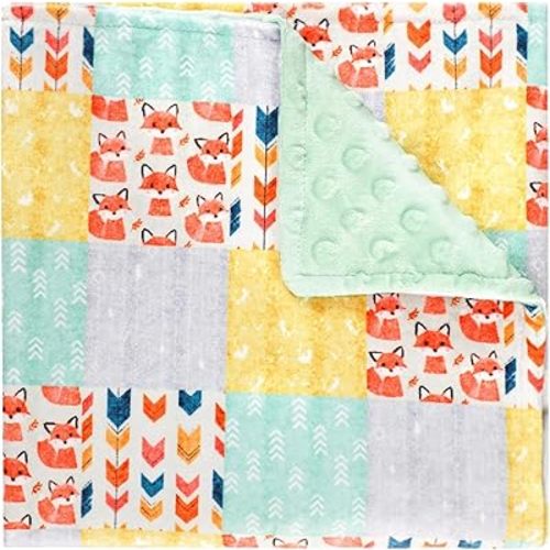 Baby Blanket for Boys Girls, Super Soft Double Layer Mink Blankets with Dotted Backing, Lattice Foxes Toddler Newborn Nursery Bed Blanket, Multicolor Printed, 30 X 40 Inches