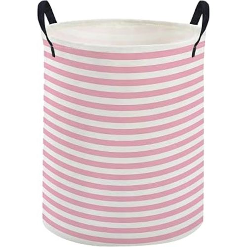 ESSME Kids Laundry Basket,Pink Hamper Collapsible Canvas Waterproof Storage Bin for Girls, Cute Hamper,Gift Baskets(Pink stripes)