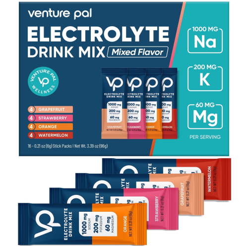 Venture Pal High Sodium Sugar Free Electrolytes Powder Packet - Hydration with Vitamin, Sodium & Potassium, Zero Calories, Vegan, Keto & Paleo Friendly Drink Mix