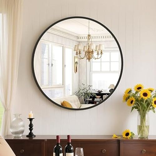 Sweetcrispy 20in Round Bathroom Mirrors for Wall, Bathroom Mirrors for Over Sink, Wall Decor for Bathroom, Entryway, Bedroom, Vanity, Classical Black