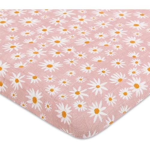 Babyletto Muslin Baby Bassinet Sheets for Girls & Boys - GOTS Certified Breathable Organic Cotton Cover - 360° Fitted, Soft, Gentle, and Cozy Rectangle Bedside Bassinet Sheets - Daisy