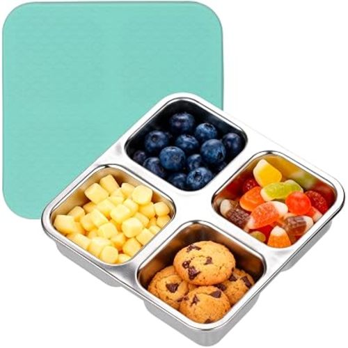 Stainless Steel Snack Containers with Lids, Lunchable Container 4 Compartment Snack Containers, Small Bento Lunch Box Divided Food Storage for Portion Control Meal Prep Reusable Snackle