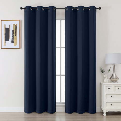 Chyhomenyc Navy Blue Blackout Curtains 84 Inches Long 2 Panels, Thermal Insulated Noise Reducing Grommet Window Curtain Panel Drapes for Living Room Bedroom, Each 40Wx84L Inch