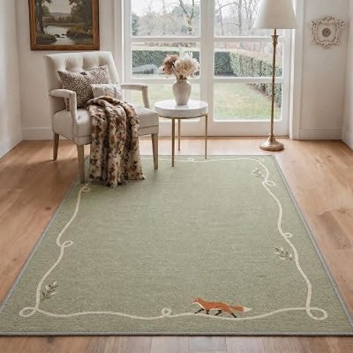 Bavni 8X10 Washable Area Rug for Living Room, Animal Woodland Fox Non Slip