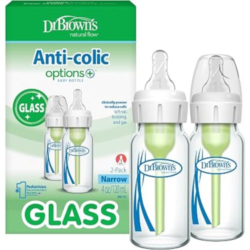 Dr. Brown's Anti-Colic Options+ Narrow Glass Baby Bottle, 4 oz, 2-Pack