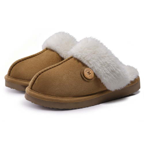 Litfun Fuzzy Slippers for Women Memory Foam Winter Warm House Shoes Indoor Outdoor, Khaki, Size 7-7.5