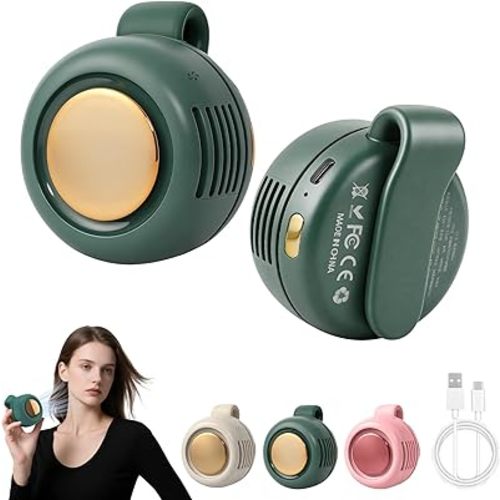 Timeno Portable Clip-On Bladeless Fan, Mini USB Rechargeable 360° Rotatable Fan, 3-Speed Silent Personal Cooling Fan for Outdoor Travel Office (Green)