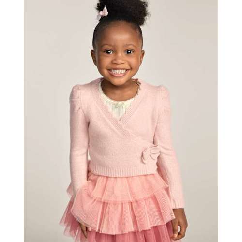 Girls Scalloped Bow Wrap Cardigan - Le Petite Ballet - Pink