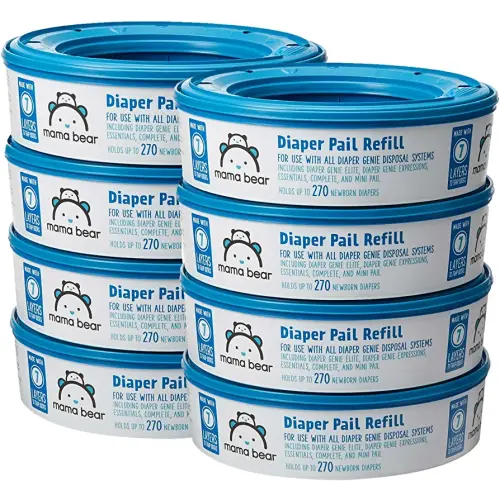 Amazon Brand - Mama Bear Diaper Pail Refills for Diaper Genie Pails, 2160 Count (8 Packs of 270 Count)