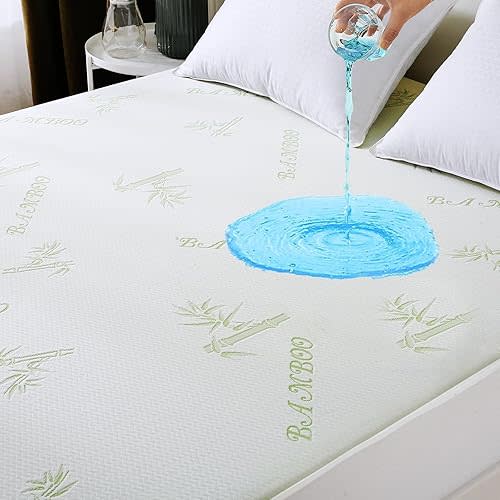 MUXHOMO Premium 100% Waterproof Queen Size Mattress Protector, Breathable Mattress Cover Queen Size Bed, Cooling 3D Air Fabric Bed Pad Cover, Deep Pocket 8"-21"