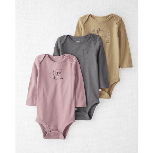 Baby 3-Pack Woodland Animals Organic Cotton Rib Bodysuits - 6M - Style,Slate, Ochre, Pink