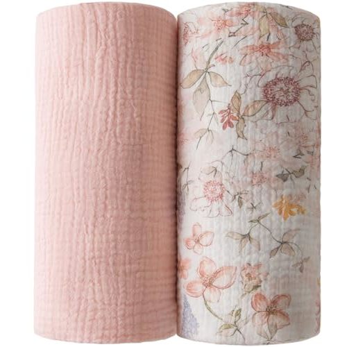 2 Pack Baby Muslin Baby Swaddle Blanket Watercolor Flower Print, Cotton 47x47inch Neutral Receiving Blanket Receiving Swaddlinget for Boys & Girls (Watercolor Flower)
