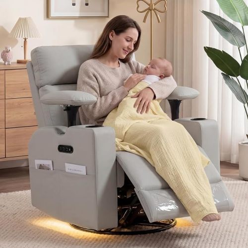 FiveWillowise Power Rocking Nursery Chair with Adjustable Armrests&Headrest
