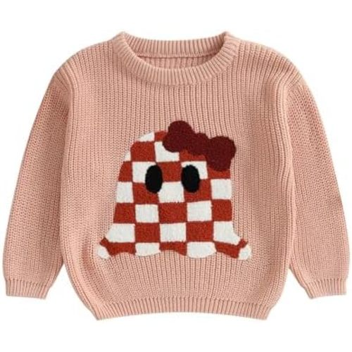 18-24mth Toddler Halloween Sweater Boys Girls Pumpkin/Ghost Embroidery Long Sleeve Knit Sweater Pullover Sweatshirt Top