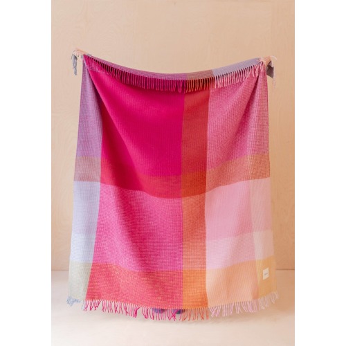 Wool Blanket in Pink Waffle Block