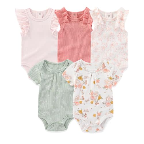 Kiddiezoom Newborn Baby Bodysuit Short-Sleeve Rompar Clothing Set 5-Piece