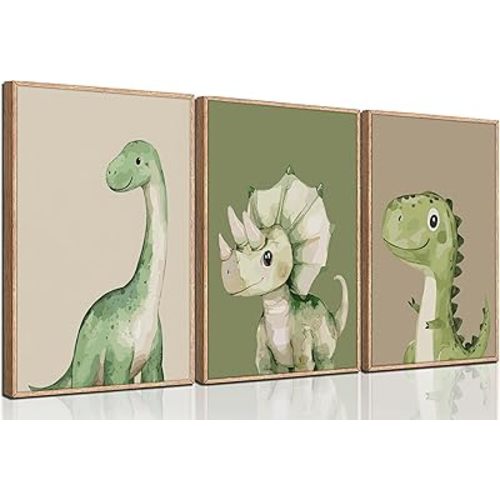 Dinosaur Nursery Canvas Wall Art Baby Kids Room Painting Picture Wall Decor Watercolor Dino Poster Print Artwork for Nursery Playroom Bedroom Home Decoration Unframed