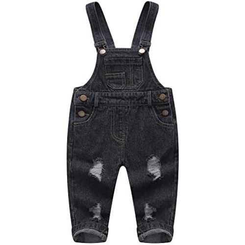 KIDSCOOL SPACE Baby Boy Girl Jean Overalls,Toddler Ripped Denim Cute Workwear