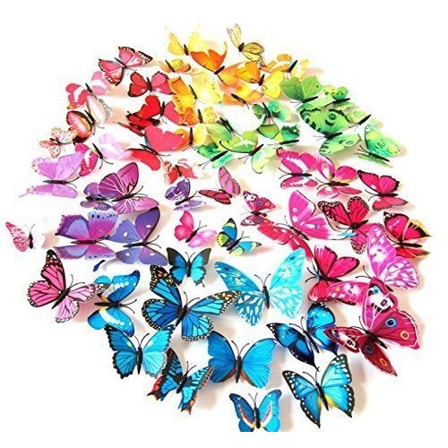 LiveGallery 72 PCS 6 Colors Removable 3D DIY Beautiful Butterfly Wall Decals Colorful Butterflies Art Decor Wall Stickers Murals for Kids Baby Boy Girls Bedroom Classroom Offices TV Background