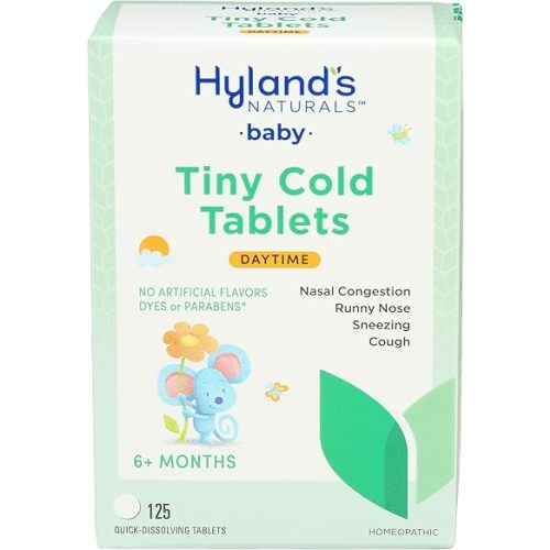 Hyland's Baby Tiny Cold Tablets, Daytime, Infant and Baby Cold Medicine, Decongestant, Runny Nose and Cough Relief, 125 Quick-Dissolving Tablets
