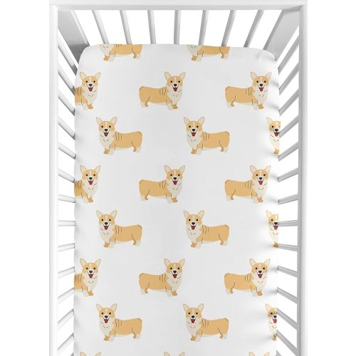 Sweet Jojo Designs Fitted Baby Crib Sheets (Corgi Puppy Dog) for Boys or Girls, Infant Nursery, Toddler Room - Standard Size (Gender Neutral, Modern, Unisex, Orange and White, Cartoon, Welsh Corgis)