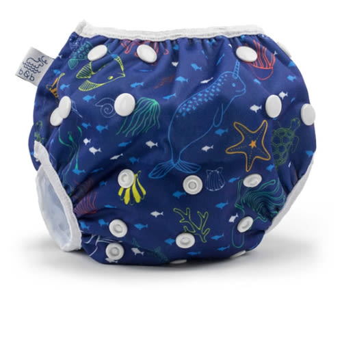 Reusable Baby Swim Diapers (Sizes N–5) –Adjustable, Easy-Wash Nageuret Reusable Swim Diaper Kids Soft, Breathable, Waterproof Swim Wear for Baby & Newborn! (Sea Friends)