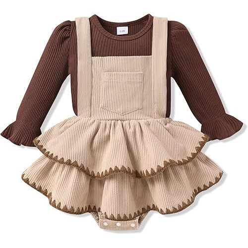 YOUNGER TREE Newborn Baby Girl Fall Winter Outfits Long Sleeve Romper Corduroy Overall Dress Infant Skirt Clothes Sets
