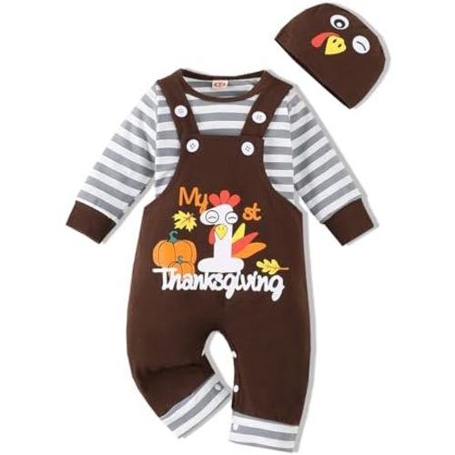 VINUOKER Baby Boy My First Christmas Outfits,Infant Boy 3pcs Christmas Clothes Set Overall pant set