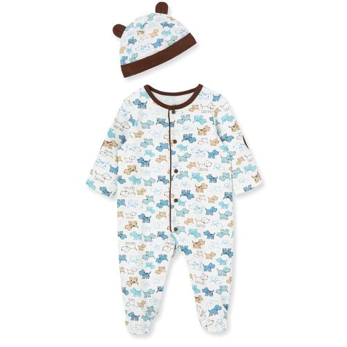 Little Me Baby Boy Clothes 2-Piece Baby Sleeper and Cap Set, 100% Cotton Footies Baby Essentials, Preemie to 9 Months